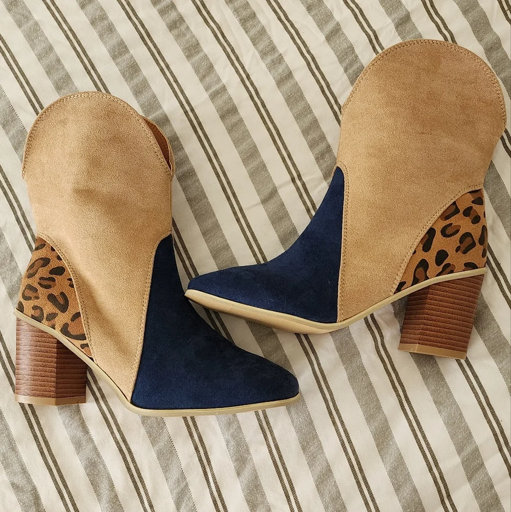 Colorblock Patchwork heeled boots - Picture 4 of 5